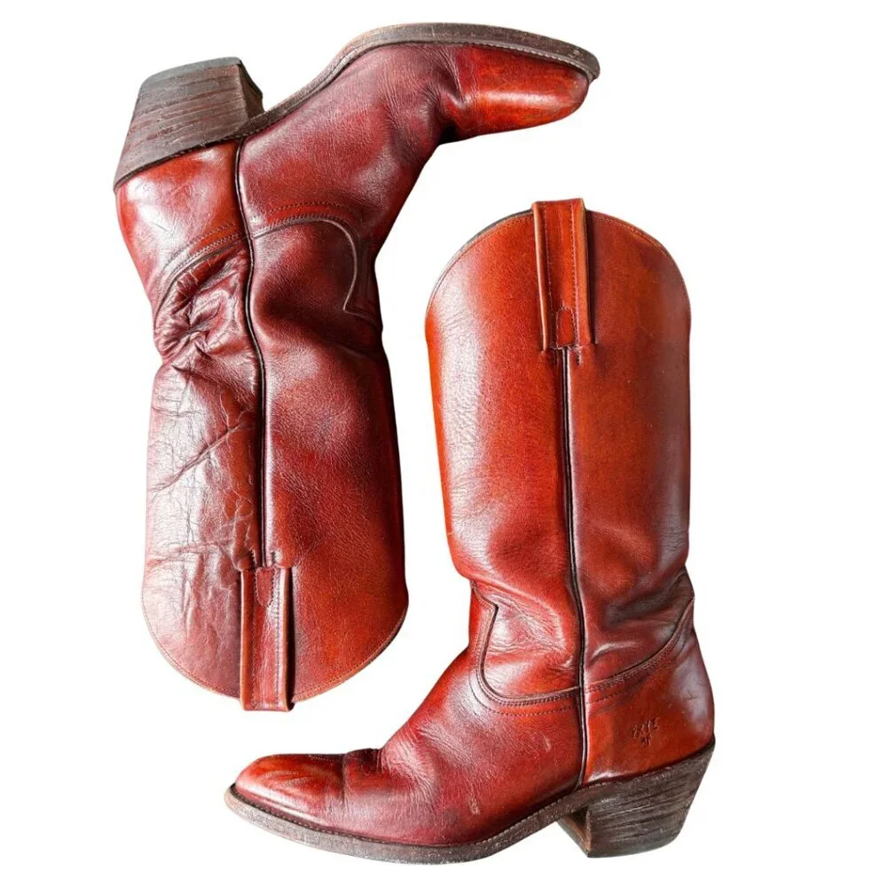 FRYE Mens Billy Mahogany Vintage Leather Western Cowboy Boots Mens Size 9.5 - Picture 1 of 9